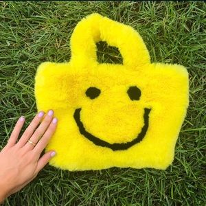 A Shop Of Things SMILEY SMILE YELLOW FAUX FUR BAG HANDBAG PURSE